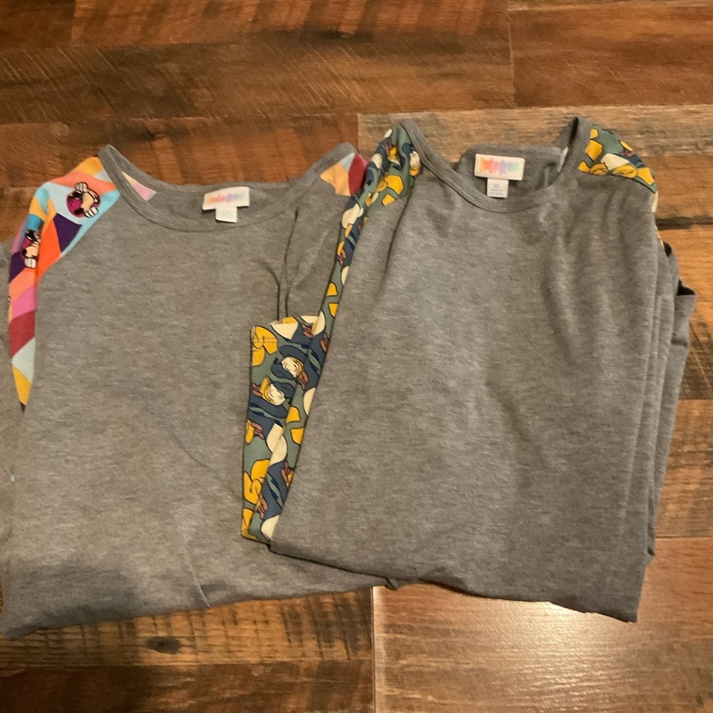 LuLaRoe Gray Top with Colorful Accents
